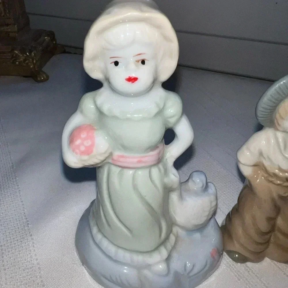 Vintage Porcelain Figurines Woman In Dress With Duck Boy Hands In Pockets